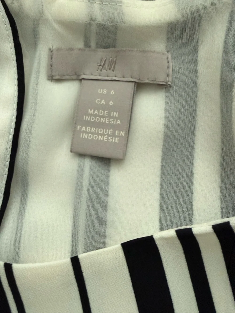H&M Black and White Vertical Stripe Tie-Waist Mini Dress